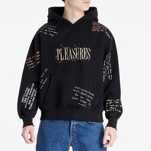 PLEASURES Now Graphic Print‎ Hoodie Black Graffiti Style Distressed Streetwear S